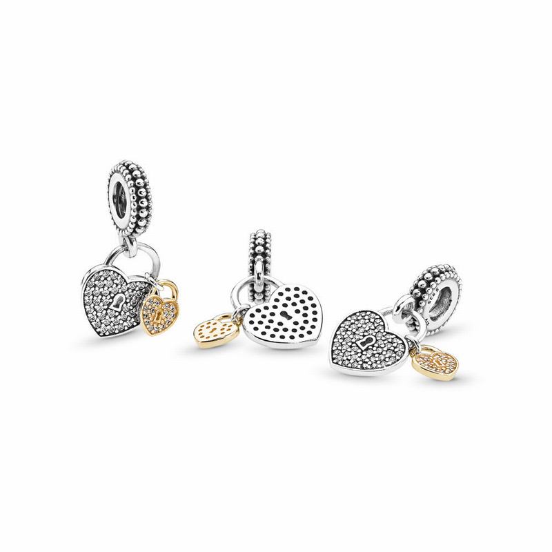 Pandora Love Locks Dangle Charm Ireland - Two Tone/Cubic Zirconia - 195627PCL